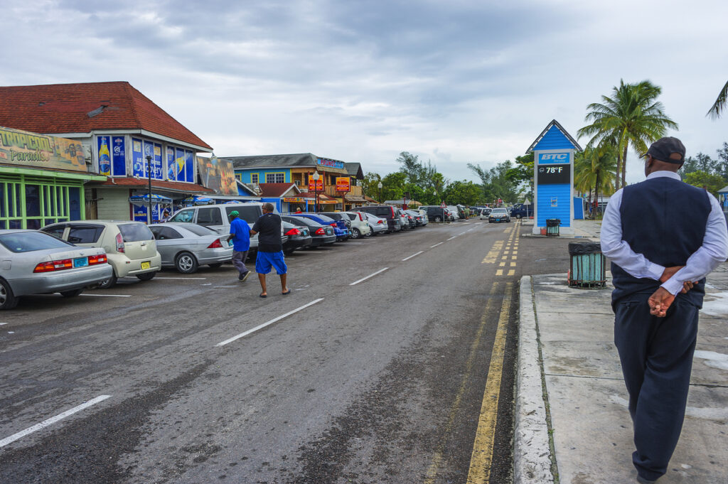 Colorful restaurants and food stalls at Arawak Cay, known as the Fish Fry in Nassau