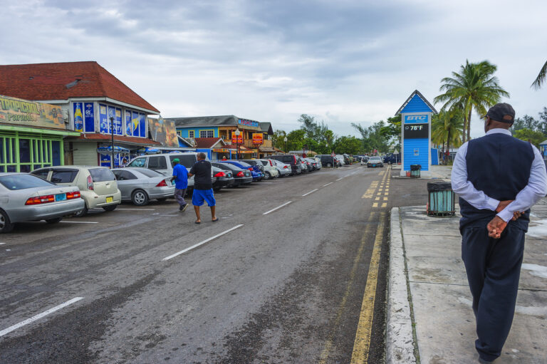 Colorful restaurants and food stalls at Arawak Cay, known as the Fish Fry in Nassau