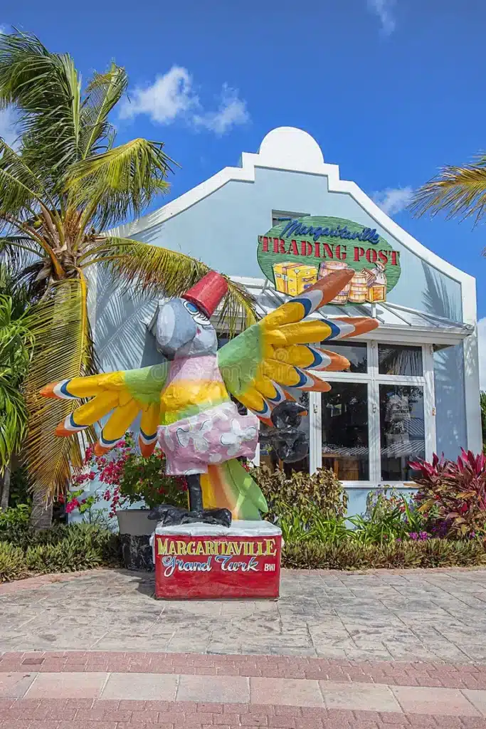 Colorful tropical bar scene with beach décor and bright island accents, reflecting the lively, laid‑back atmosphere of Margaritaville at the Grand Turk Cruise Port.