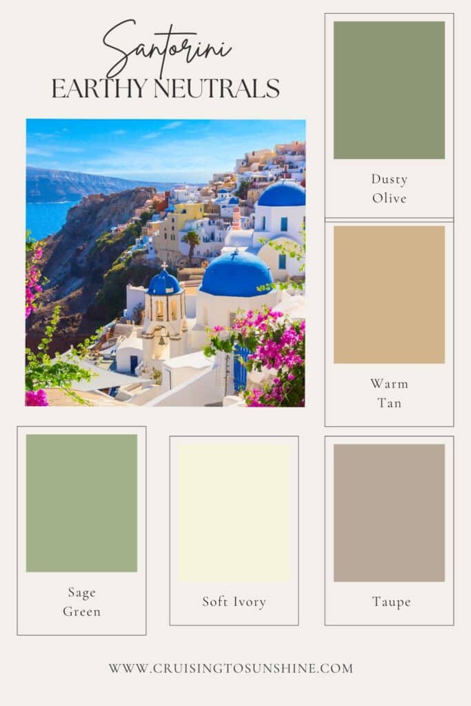 Santorini mood board featuring earthy neutrals and soft pastels