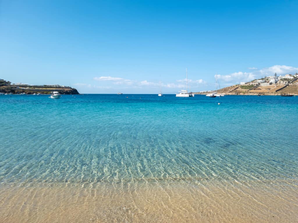 Ornos Beach in Mykonos, Greece