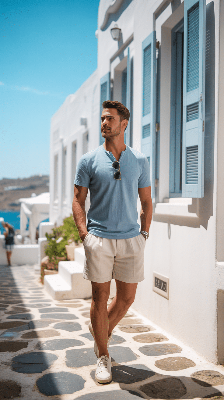 man in street of Mykonos Greece