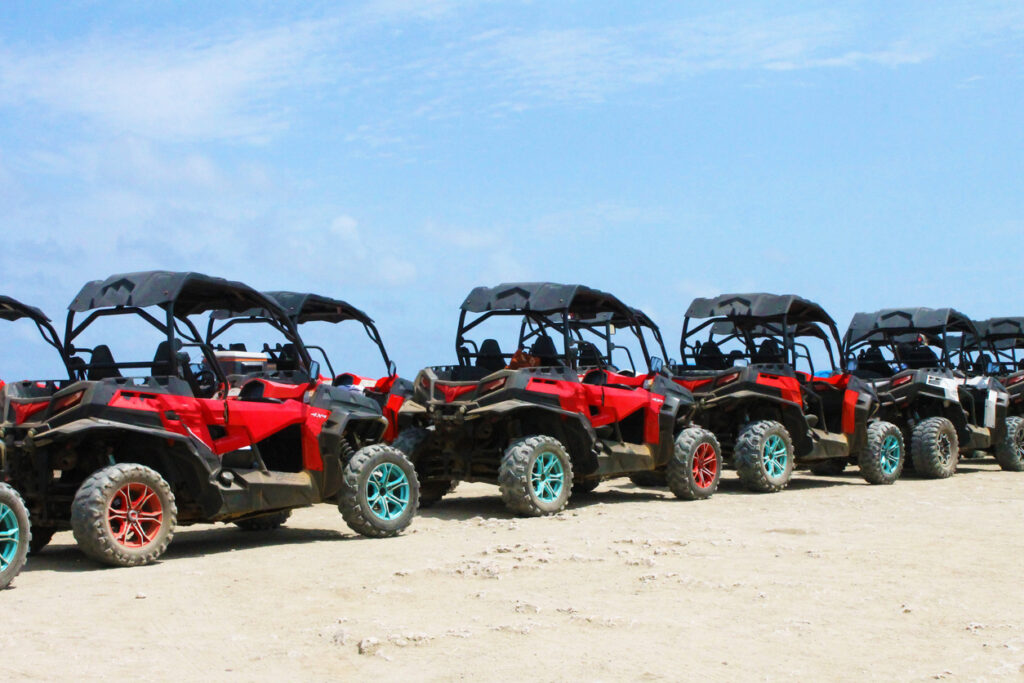 ATV's lined up in the desert, Aruba
