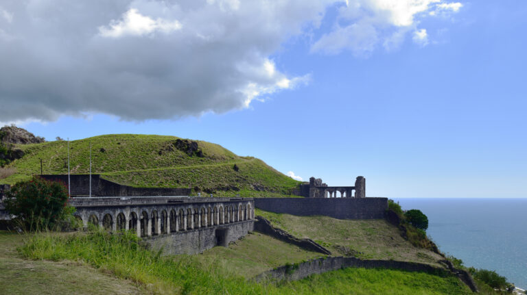 Brimstone Hill Fortress in St. Kitts, a historic hilltop fort offering panoramic island and coastline views.