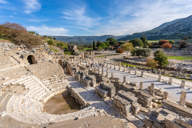 Panoramic shot of the famous Ephesus Ancient Theatre, on a sunny day