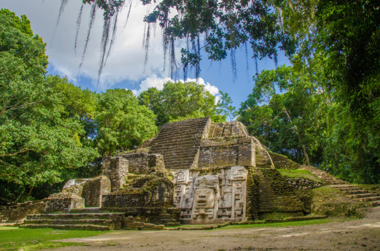 Lamanai Ruins in Belize, hidden deep in the rainforest and filled with ancient Maya history.