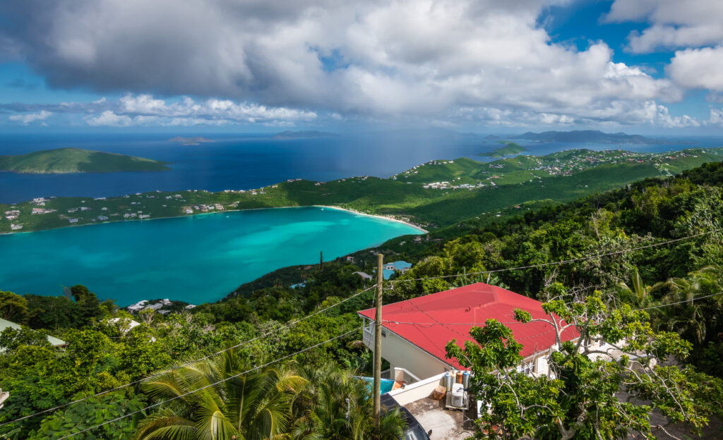 Panoramic view of Magens Bay from Mountain Top in St. Thomas, USVI