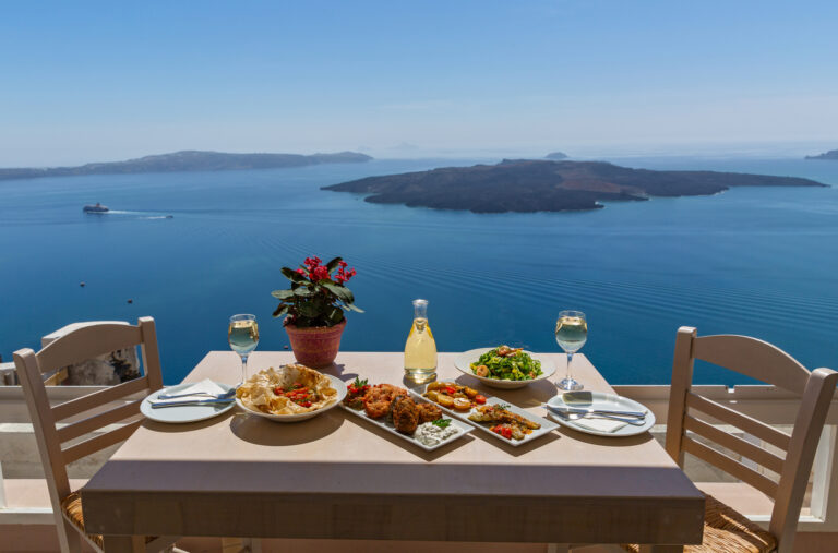 Lunch by the sea, Greece, island Santorini