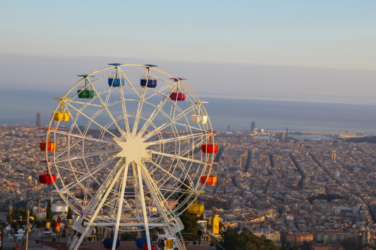 Tibidabo Mountaqin - Bardcela Spain. Barcelona, Tibidabo amusement park with ferris wheel