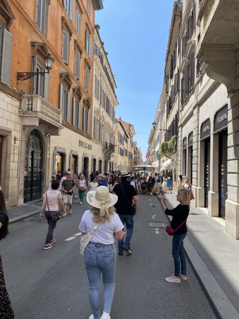 Via dei Condotti luxury shopping street near the Spanish Steps in Rome