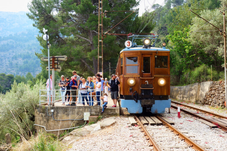 Vintage train crossing the island of Mallorca