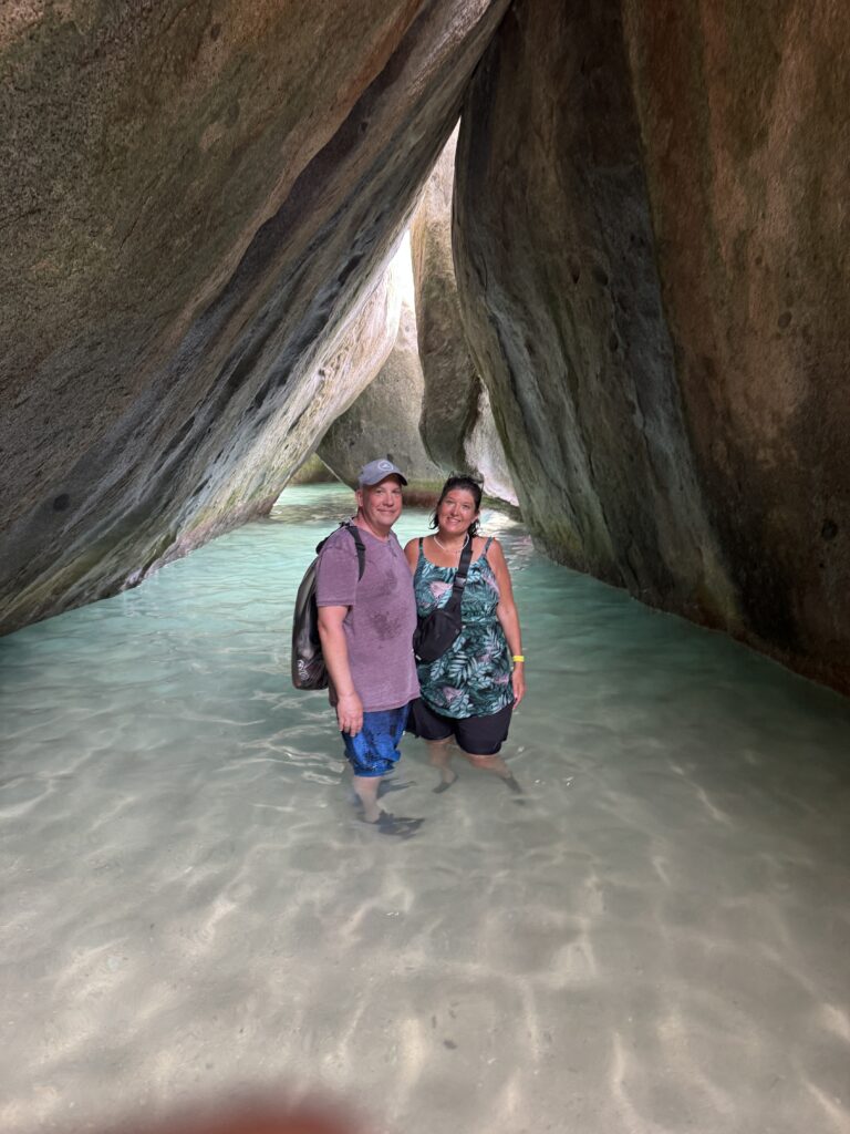 virgin gorda baths cathedral shot with couple