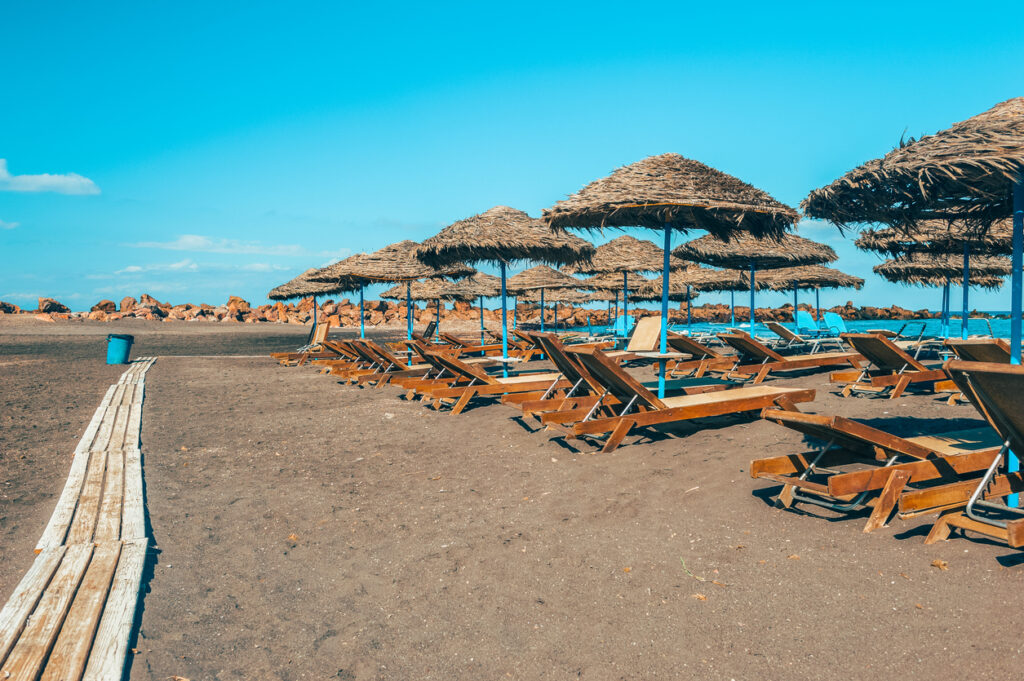 Gray Sand beach of Monolithos, Santorini, Greece