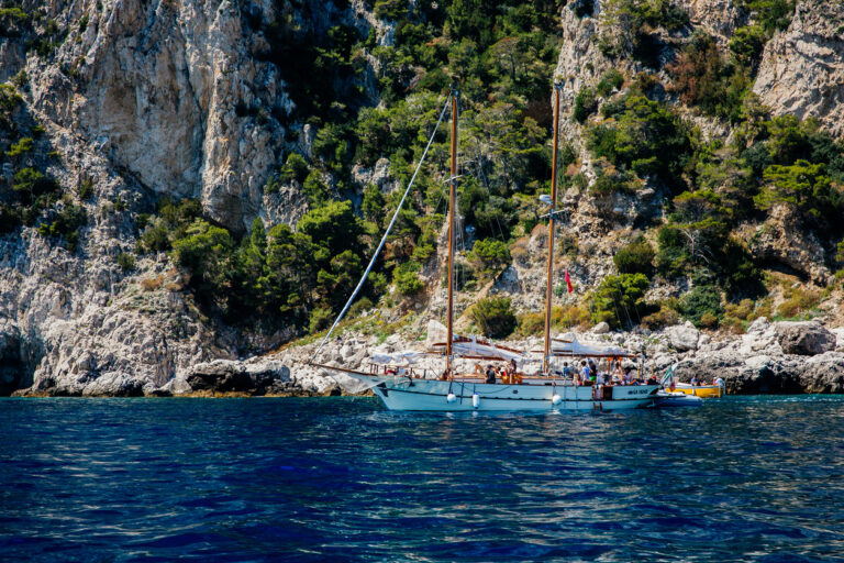 Scenic coastline during a boat tour around Capri Italy