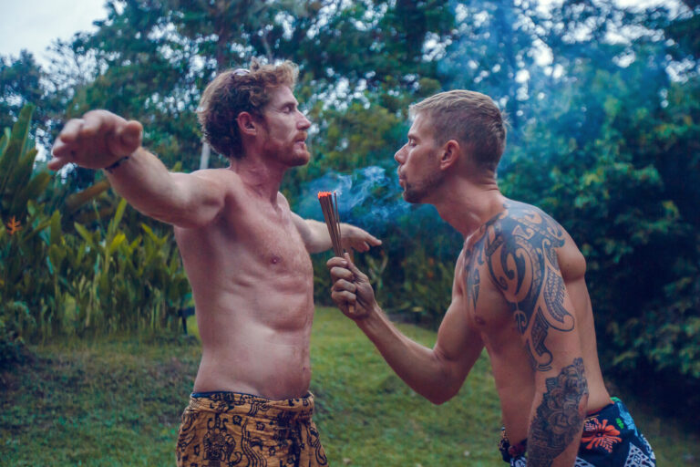 Copal incense purification ritual led by a Mayan shaman before a traditional Temazcal steam bath.