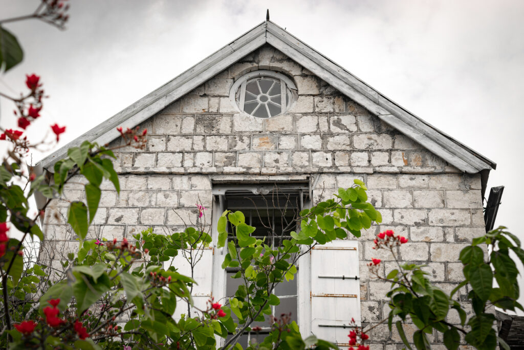 Close‑up view of an exterior section of Greenwood Great House in Montego Bay, Jamaica, highlighting its preserved Georgian architecture and antique museum features