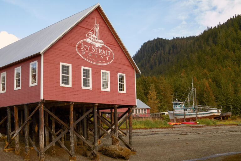 ed Welcome Center building at Icy Strait Point, the entry point visitors pass through before exploring the Native Heritage Center & Museum