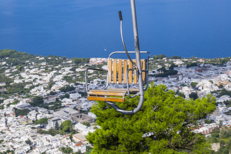 Anacapri seen from the chair lift up Mount Solaro in Italy