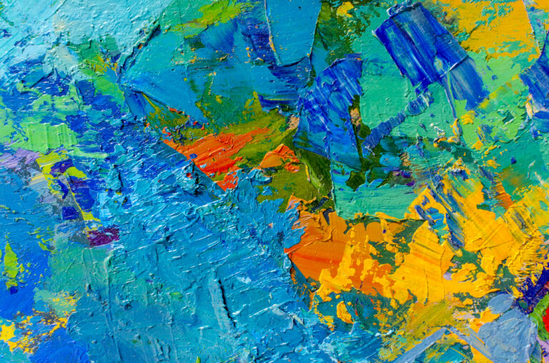 Abstract Caribbean-inspired paint strokes in bold colors, symbolizing the artistic spirit of the National Gallery of Jamaica