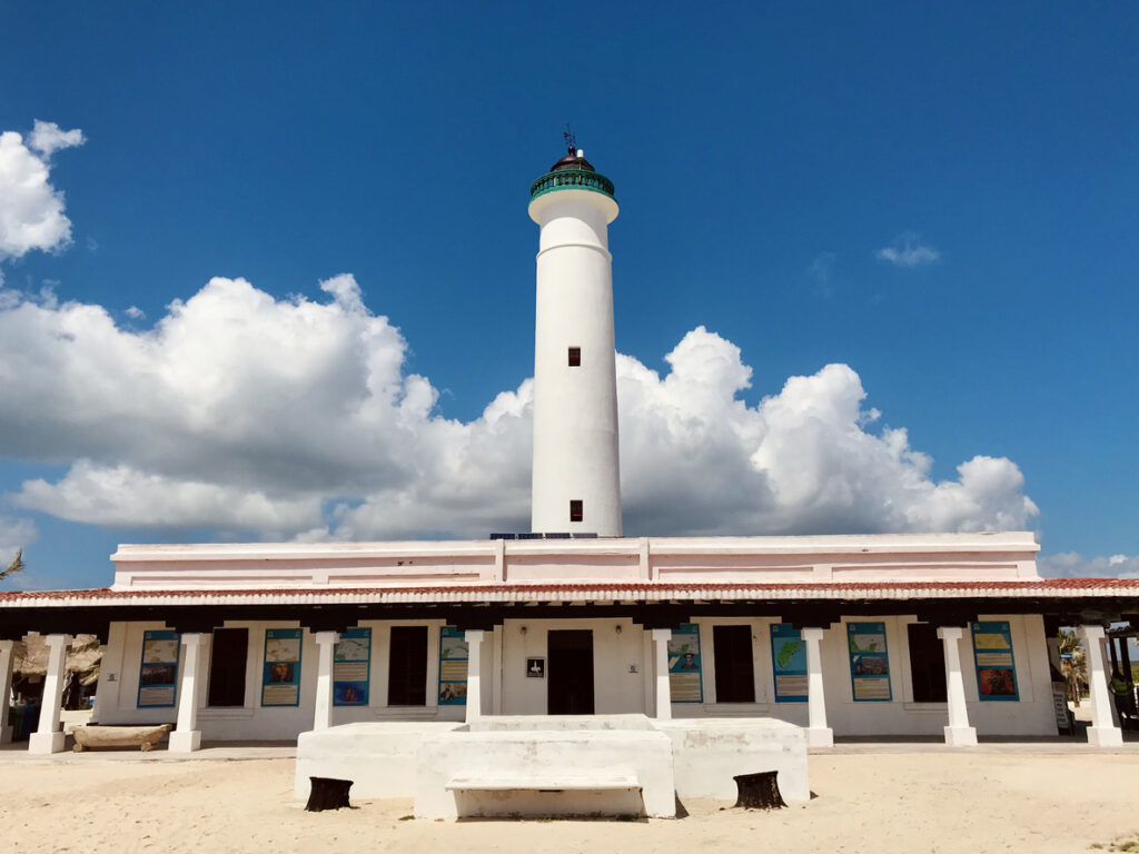 Celarain Lighthouse overlooking the coastline at Punta Sur Eco Beach Park in Cozumel