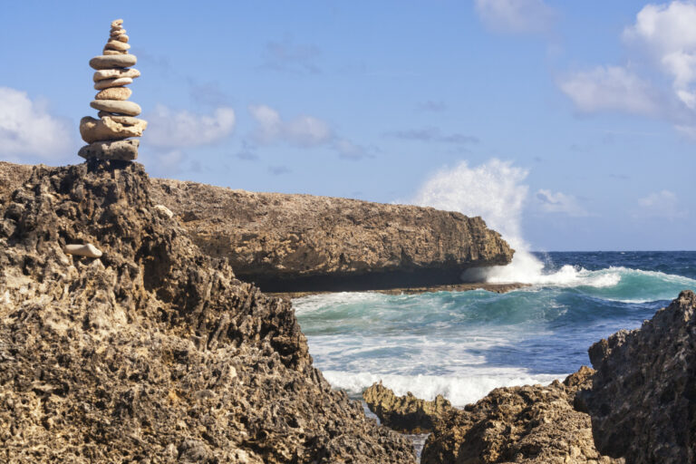 Waves crashing against the rocky cliffs at Shete Boka National Park on Curaçao’s northern coast