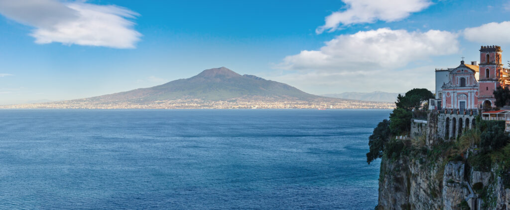 Panoramic terrace in Sorrento overlooking the Bay of Naples and Mount Vesuvius